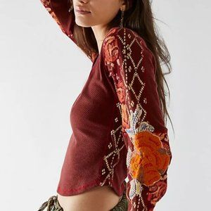 FREE PEOPLE WOMEN'S M S TOP BLOUSE AMARA FLORAL PRINT LONG SLEEVE NWT $128
